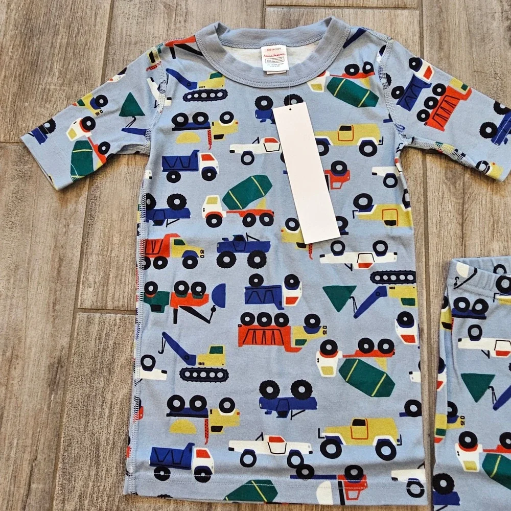Hanna Andersson Pajama Set Kids 8 Blue Construction Truck NEW Short Sleeve PJs